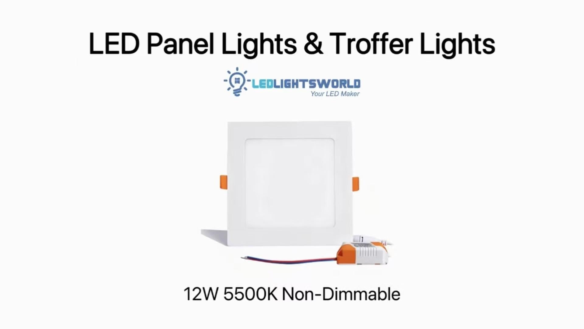 White Trim 12W Square LED Panel Light 5500K Low Profile Recessed Ceiling Demo | LEDLightsWorld