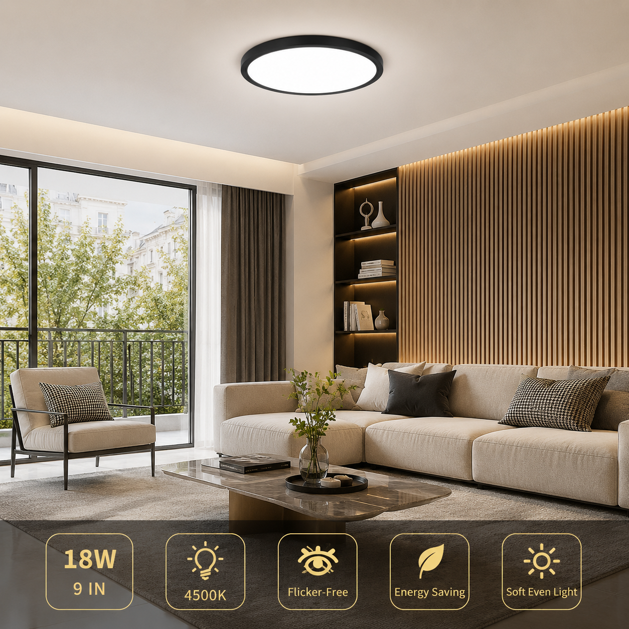 AC 110–130 V runde LED-Deckenleuchte – Schwarz – 18 W / 24 W / 32 W Optionen – 3000 K / 4500 K / 5000 K / 6500 K – Deckenleuchte zur Unterputzmontage – Lokaler Lagerbestand (USA)
