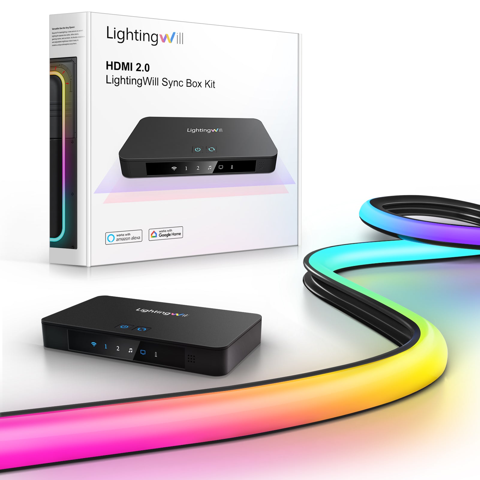 LightingWill CST2 HDMI 2.0 Sync Box TV Backlight Kit - 9.8FT / 12.5FT / 16.4Ft Smart RGBIC LED Lights Sync with TV | Supports 4K@60Hz | Sync to Movies, Games | Compatible with PS5/Xbox/PC