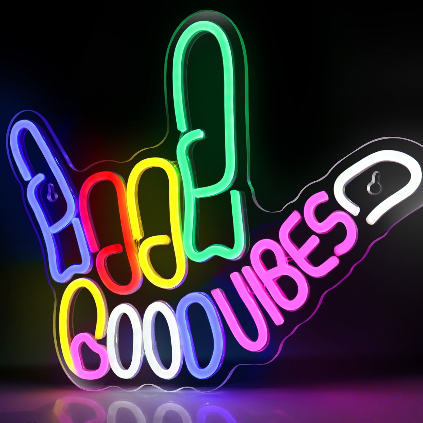 Enseigne lumineuse Good Vibes avec geste de la main « Love » – 43 cm x 33 cm | Alimentation USB | Décoration murale LED multicolore pour une ambiance chaleureuse et chaleureuse | À suspendre