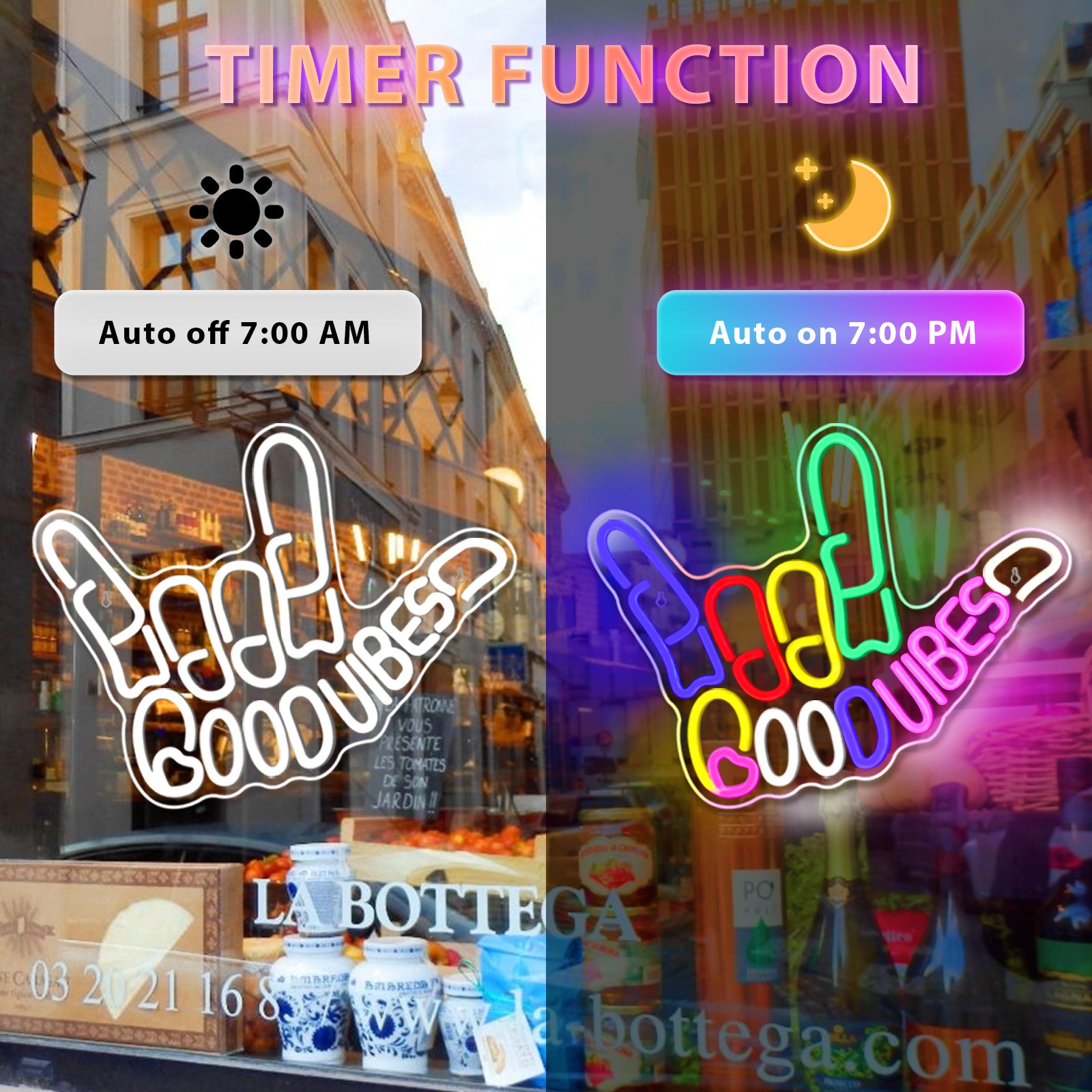 Enseigne lumineuse Good Vibes avec geste de la main « Love » – 43 cm x 33 cm | Alimentation USB | Décoration murale LED multicolore pour une ambiance chaleureuse et chaleureuse | À suspendre