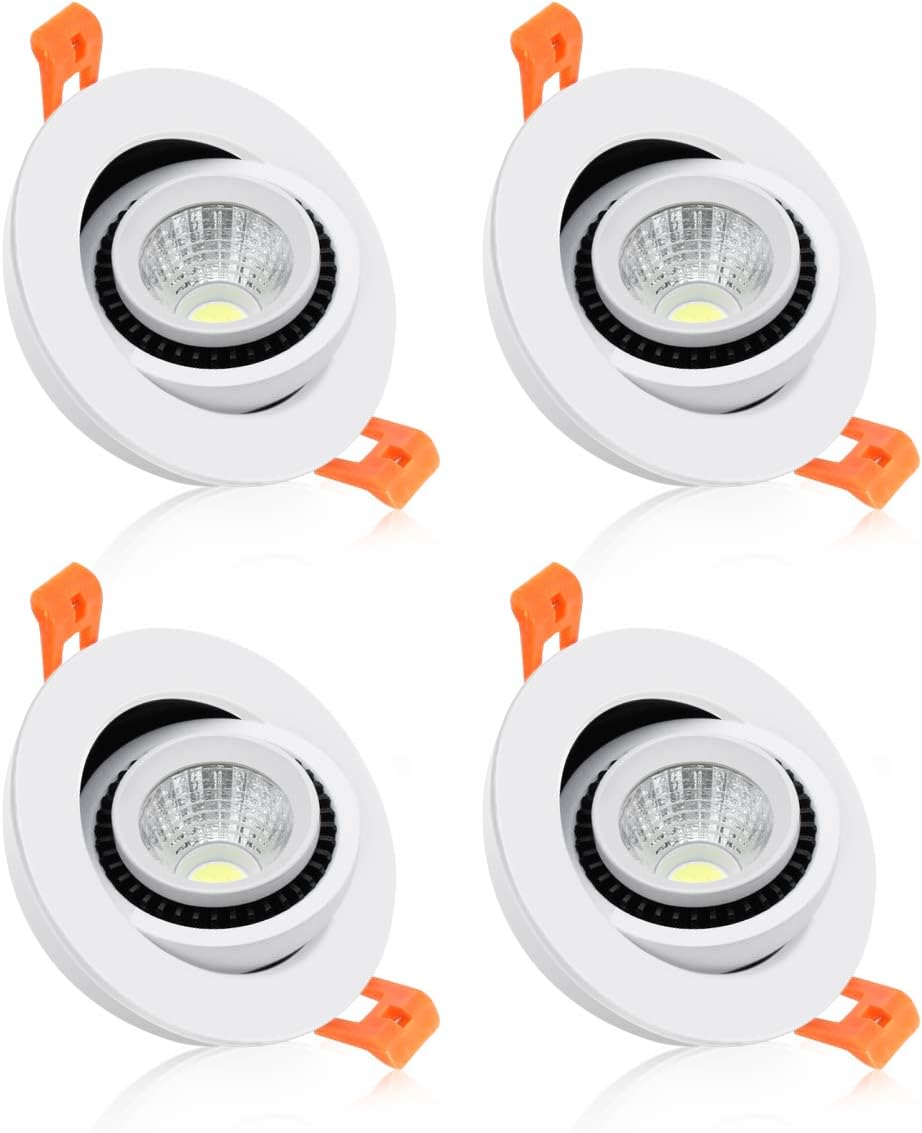 Spot LED COB à cardan ECO-3 Series – Boîtier blanc – Intensité variable TRIAC – 3 W/5 W/7 W – Lot de 4 – 3 000 K–6 000 K – 100–130 V / 200–240 V