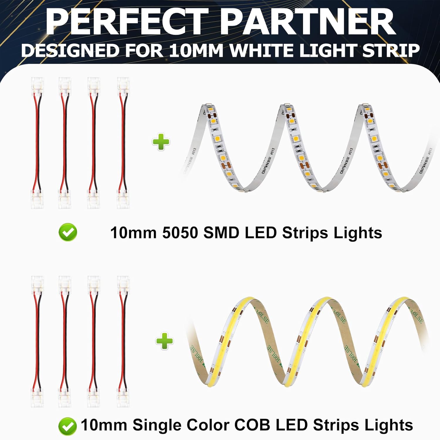 Connecteurs pour bandes LED transparentes en cristal – Clips sans soudure 10 mm 2 broches | Adaptateur bande à fil / bande à bande / CC – Stock local États-Unis/Royaume-Uni