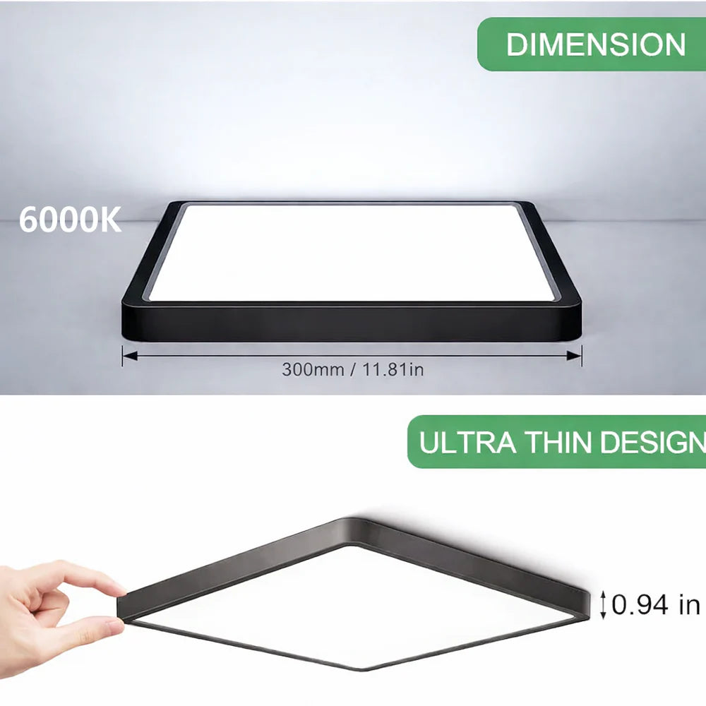 9 Inch Square LED Ceiling Light – 18W – Black – 3000K / 4500K / 5000K / 6500K – Flush Mount Ceiling Light for Home & Apartment Lighting – Local Stock (US)