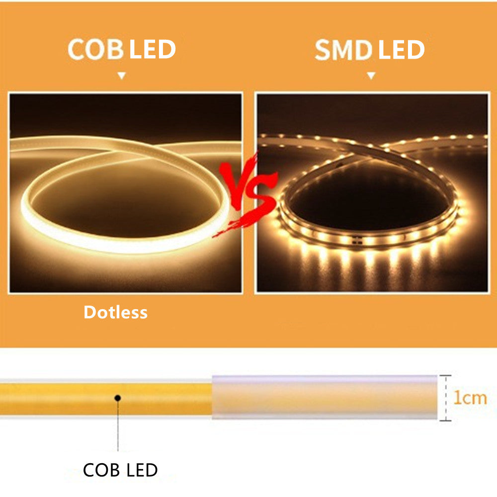 AC110V / 220V COB Flexible LED Strip Light - 3000K / 6500K | IP65 Waterproof | Spotless High Brightness | Inline Power Switch | for Cabinets, Kitchen & Office Lighting | US / EU Plug | 5/50M