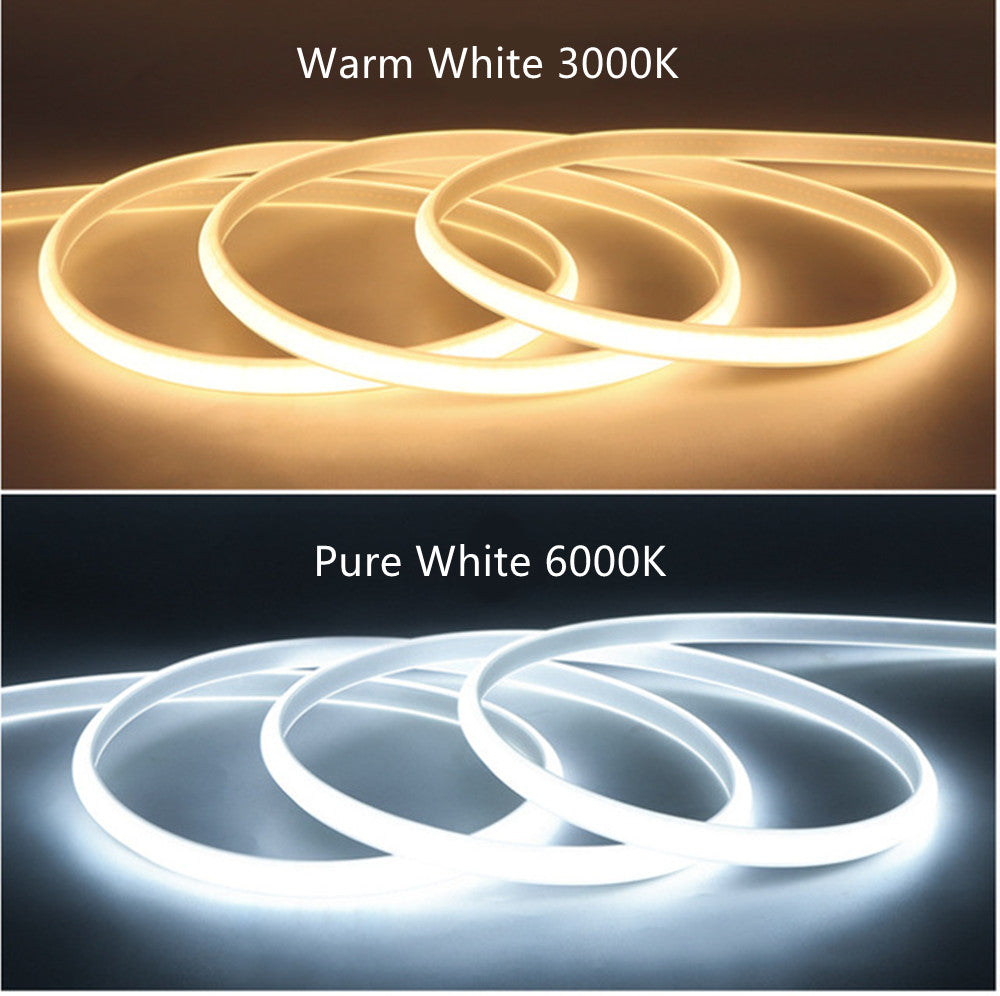 AC110V / 220V COB Flexible LED Strip Light - 3000K / 6500K | IP65 Waterproof | Spotless High Brightness | Inline Power Switch | for Cabinets, Kitchen & Office Lighting | US / EU Plug | 5/50M