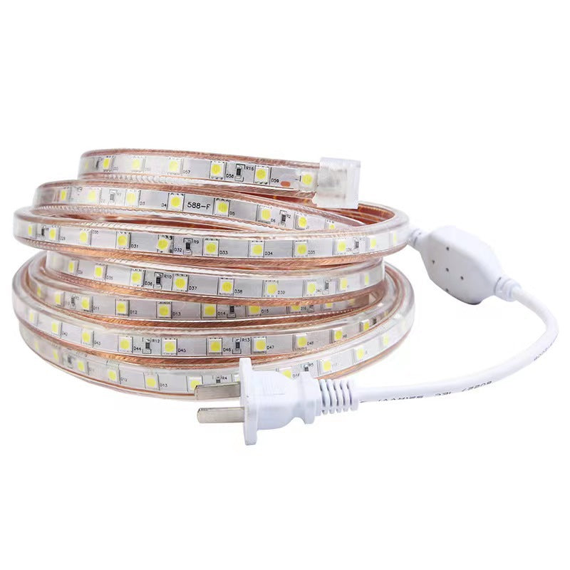 SMD5050 High Voltage LED Neon Strip Light - SMD5050 60 LEDs/M | 3000K / 4000K / 6000K / Red / Green / Blue / Pink | AC 110V / 220V | Waterproof Flexible Flat Rope Light with Power Plug | Indoor & Outdoor Decoration | 10/50M