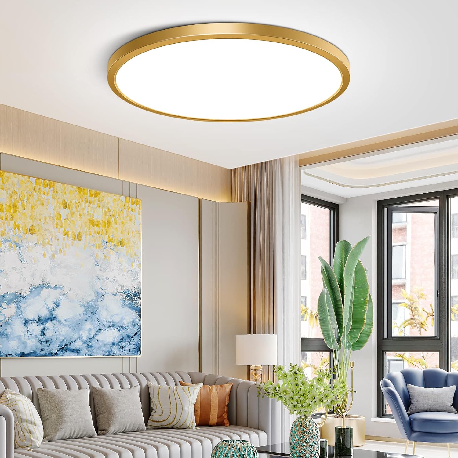 Plafonnier LED rond AC 110–130 V – Doré – Options 18 W/24 W/32 W – 3 000 K/4 500 K/5 000 K/6 500 K – Plafonnier encastré – Stock local (États-Unis)