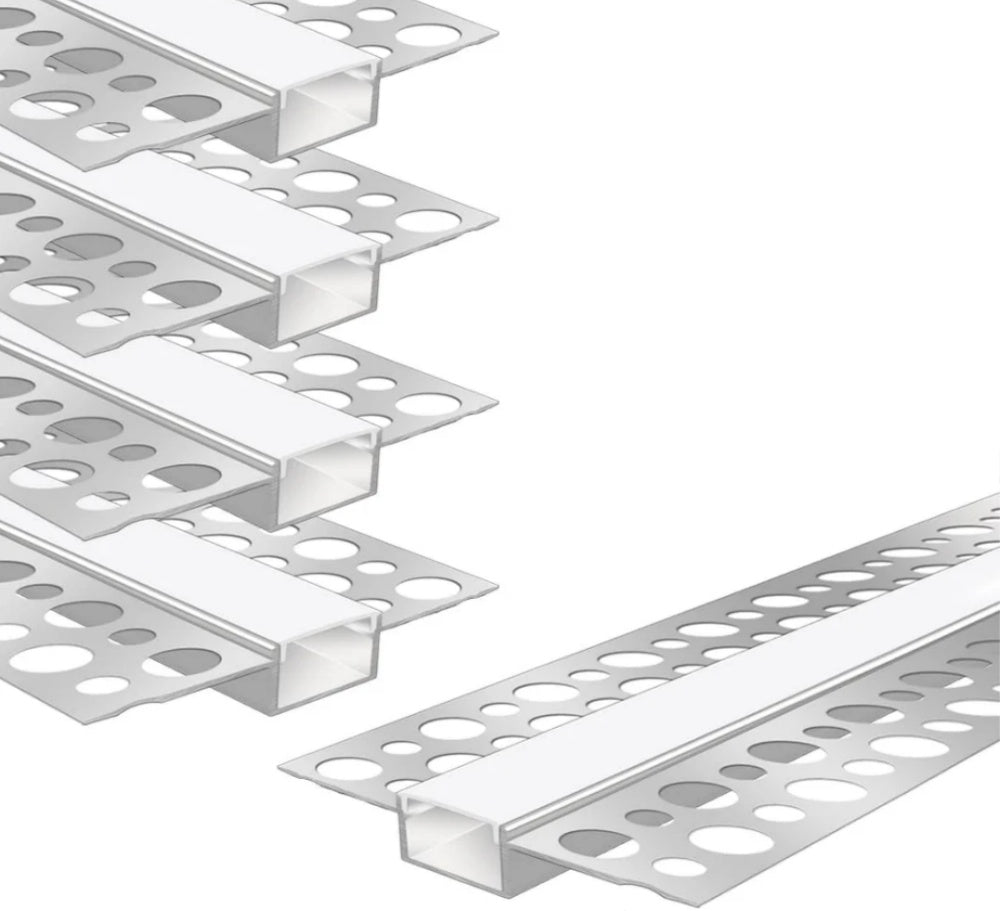 Profilés LED en aluminium double face pour cloison sèche – Compatibles avec des bandes LED de 1 à 16 mm | 1 mètre | Argent | Revêtement blanc laiteux | Lot de 4/6/10 | Stock local États-Unis/Royaume-Uni