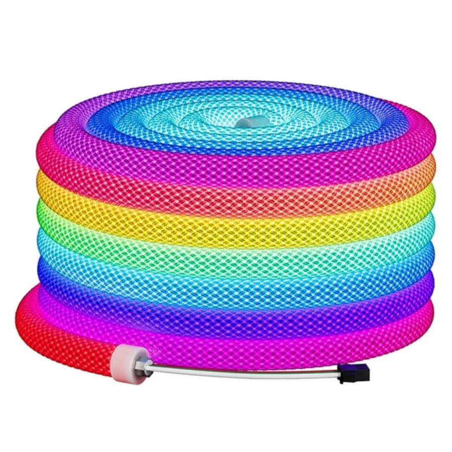 Bande lumineuse LED néon 360°, aspect tissé, couleur RVB, étanche, flexible