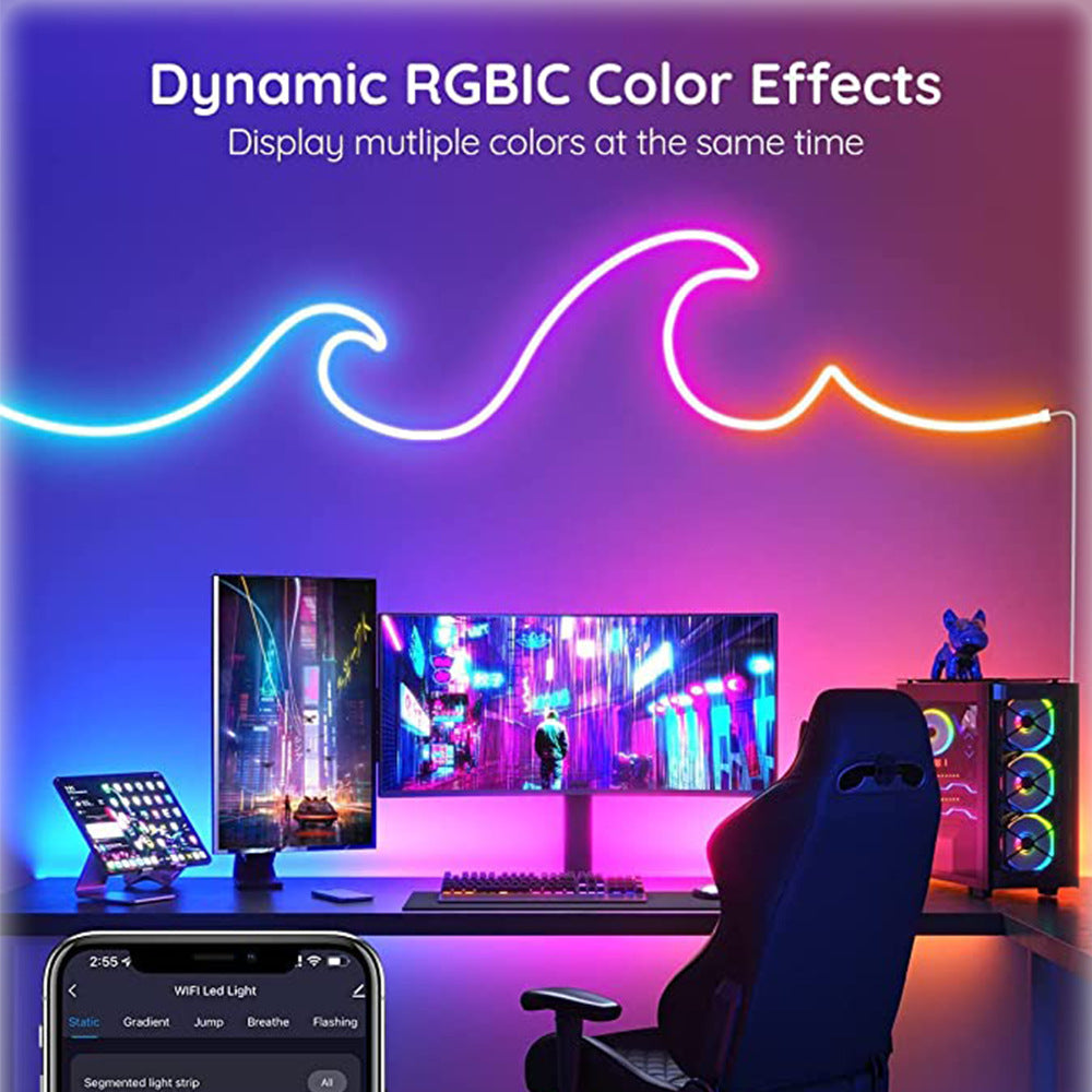RGB Dream Color LED NEON Lichtstreifen-Set in 16,4 Fuß mit 300 LEDs, Beleuchtungsset mit APP-gesteuerter Sound-Active-Funktion, kabelloser Fernbedienung