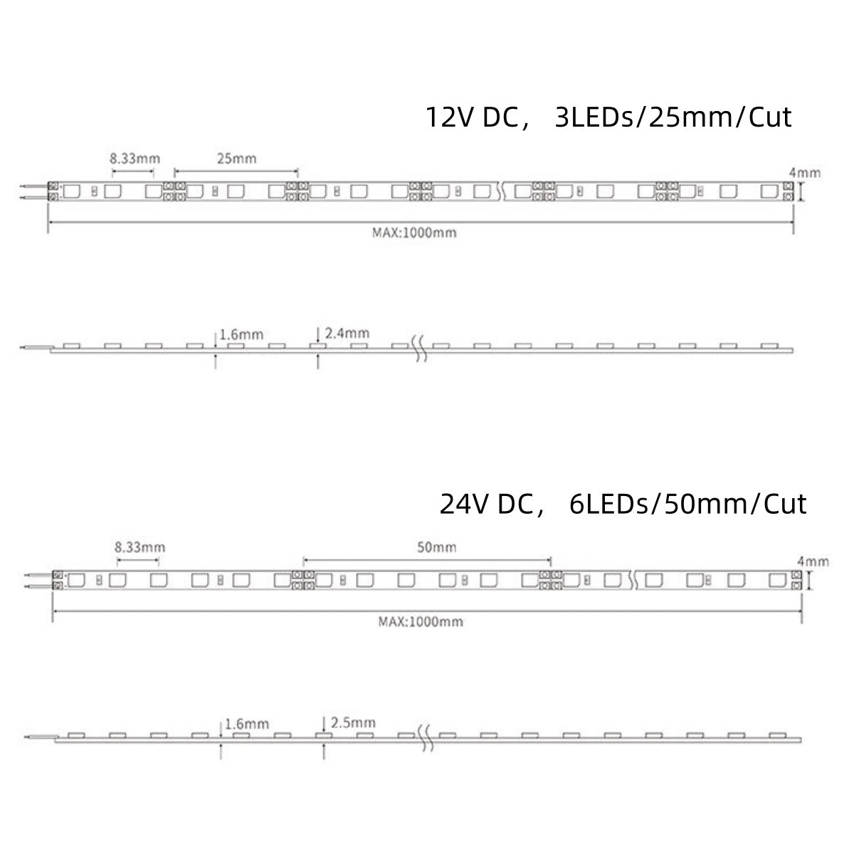SMD2835 4MM Wide Rigid LED Strip Light – DC12V / 24V | 4mm PCB | 12W/M | 120 LEDs/M | 1Meter Length | Warm White / Natural White / Daylight White / Cool White / Blue / Red / Green | High Brightness Indoor Lighting | 10 / 50PCS
