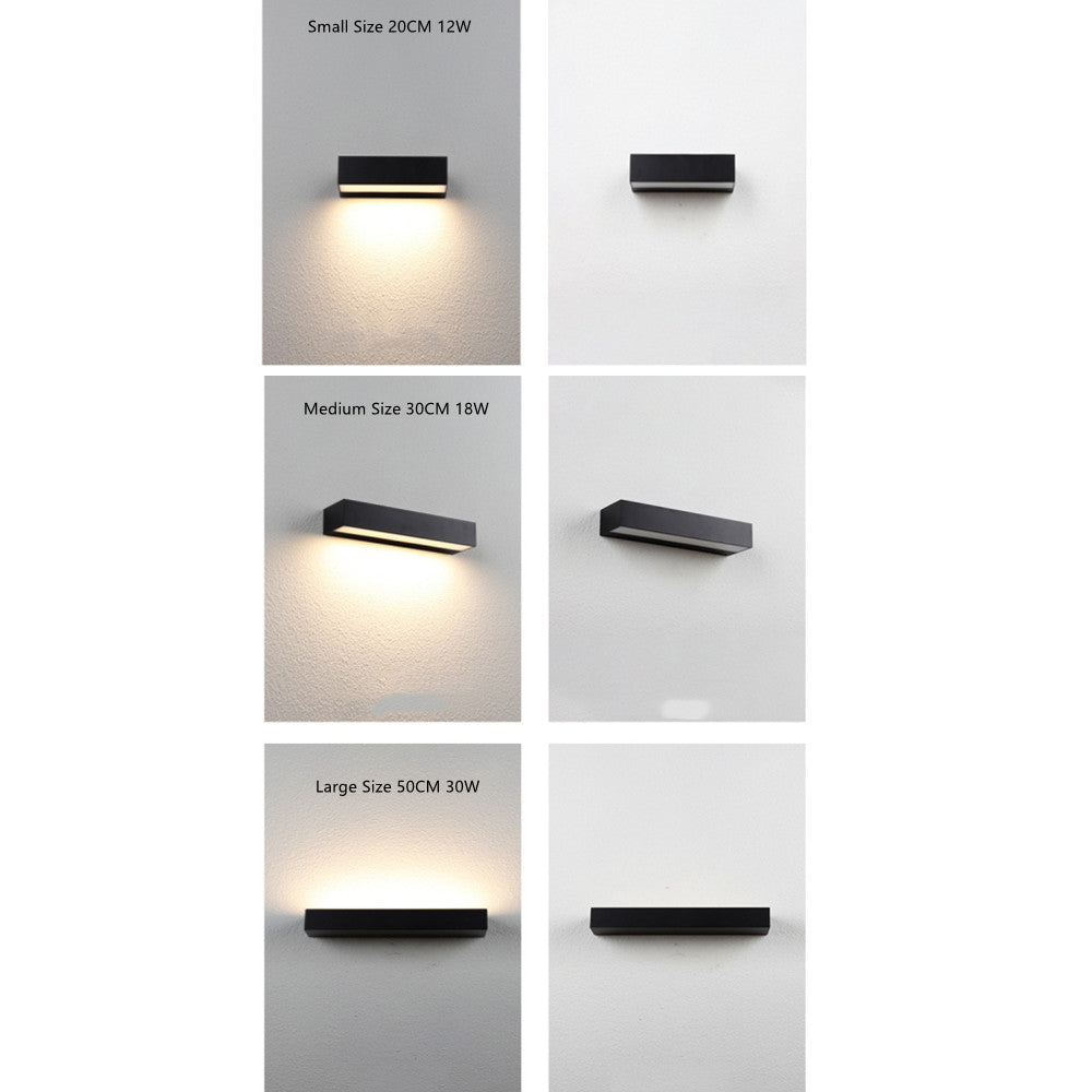 Outdoor LED Wall Light, Long Black Aluminum LED Wall Sconce - 12W / 18W / 28W | 3000K / 6000K | IP65 Waterproof Square Aluminum Wall Lamps