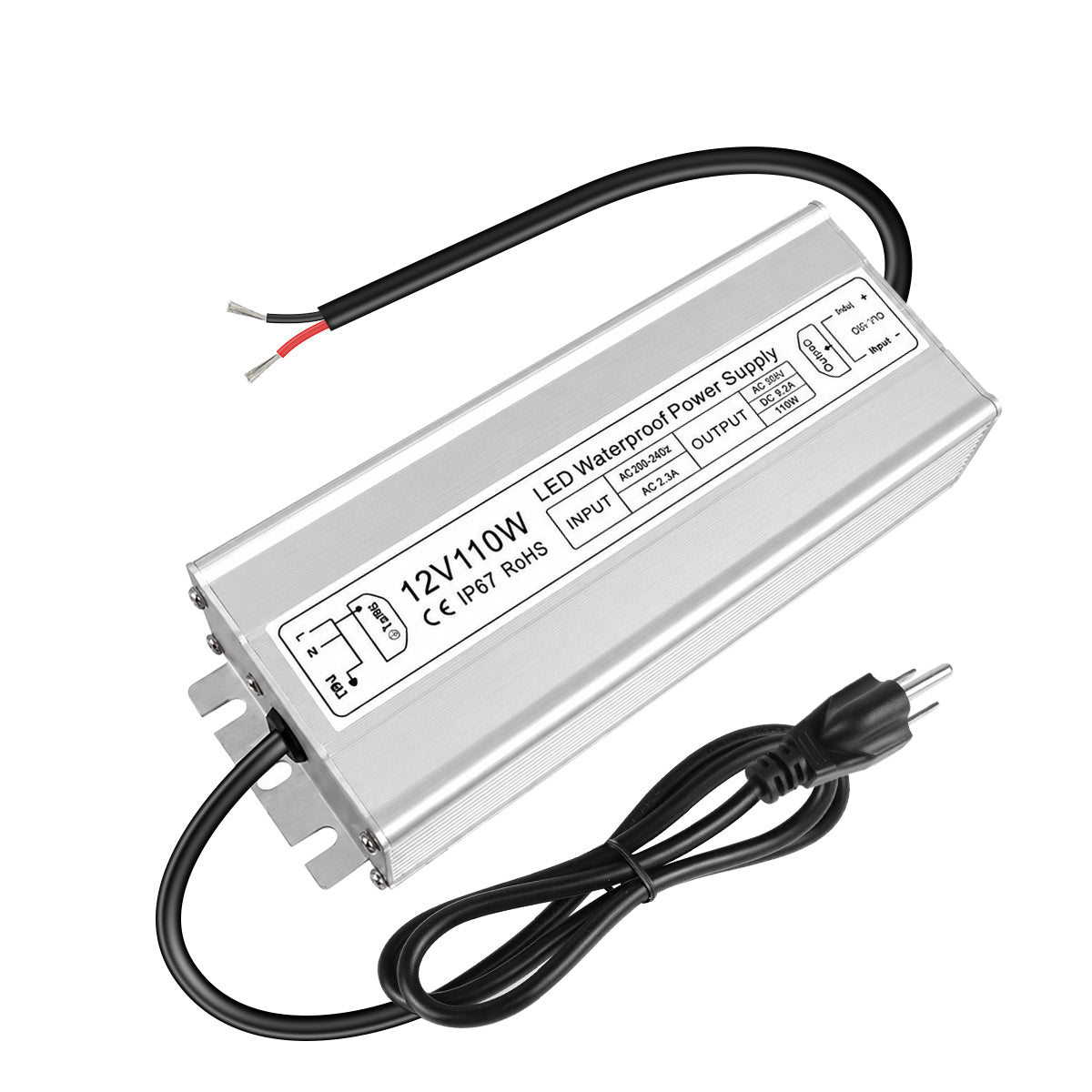 12V Waterproof LED Power Supply 30W–280W, 90–265V Input, Single/Dual Wire Output, Aluminum Housing, Outdoor LED Driver, CE/RoHS/FCC —US/UK/EU Plug & Wire Leads Options