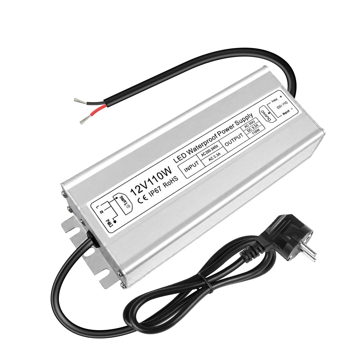 12V Waterproof LED Power Supply 30W–280W, 90–265V Input, Single/Dual Wire Output, Aluminum Housing, Outdoor LED Driver, CE/RoHS/FCC —US/UK/EU Plug & Wire Leads Options