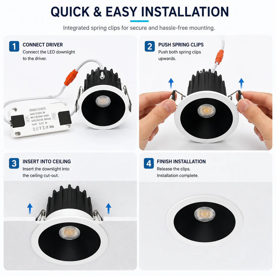 4er-Pack Low Profie LED-Downlight 3W/5W/7W/12W/15W/18W/24W CRI80 Anti-Fog Deckeneinbauleuchte mit festem Kopf