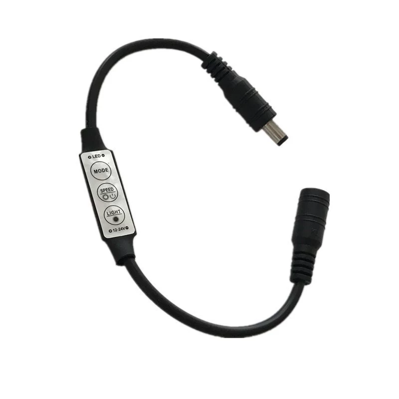 Single Color LED Strip Mini Dimmer – DC12V-24V 12A | Push-Button Inline LED Dimmer Controller | For LED Strips