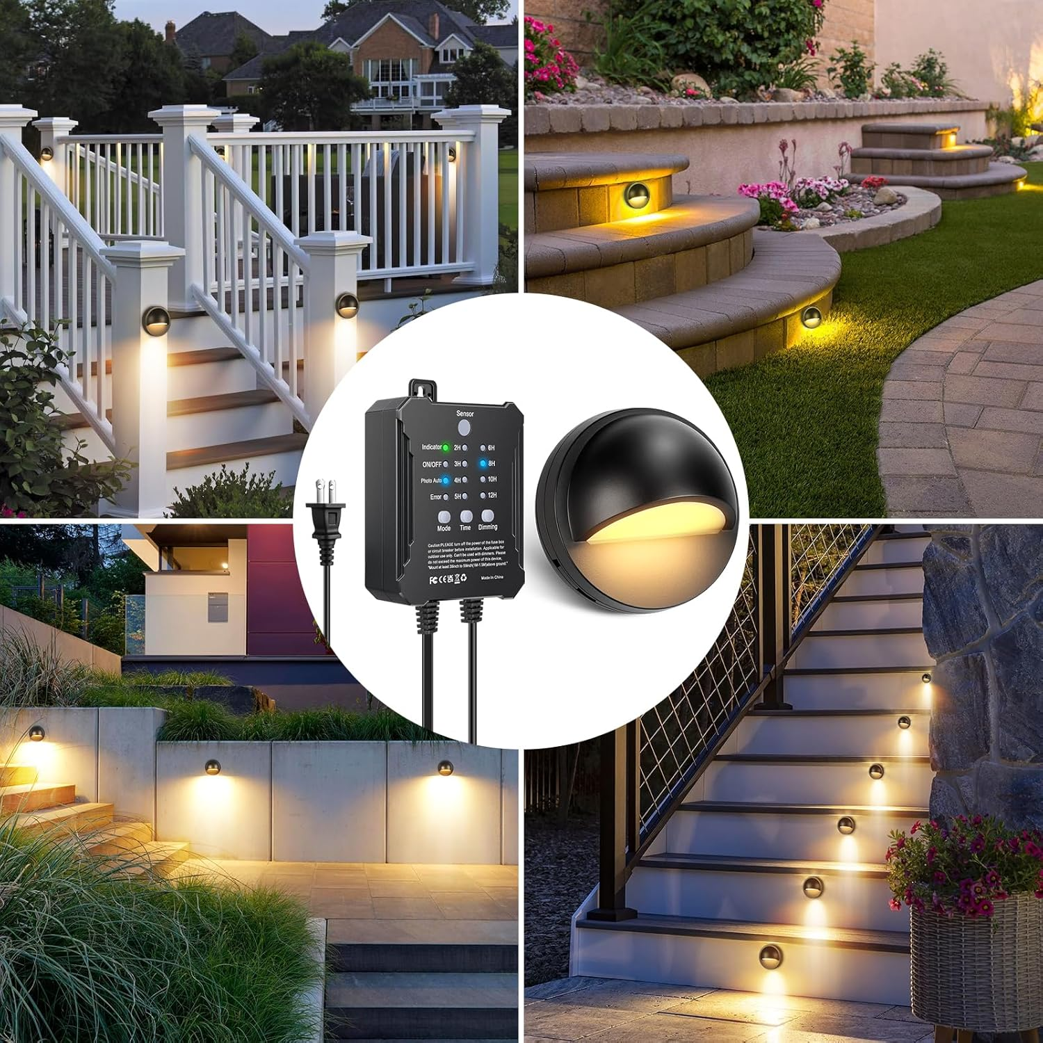 Low Voltage LED Deck Lights Kit - 6 / 8 Pack Fence Lights with Transformer Photocell Sensor | 3000K Warm White | IP67 Waterproof | Outdoor Lights for Walkway Stair Post Railing