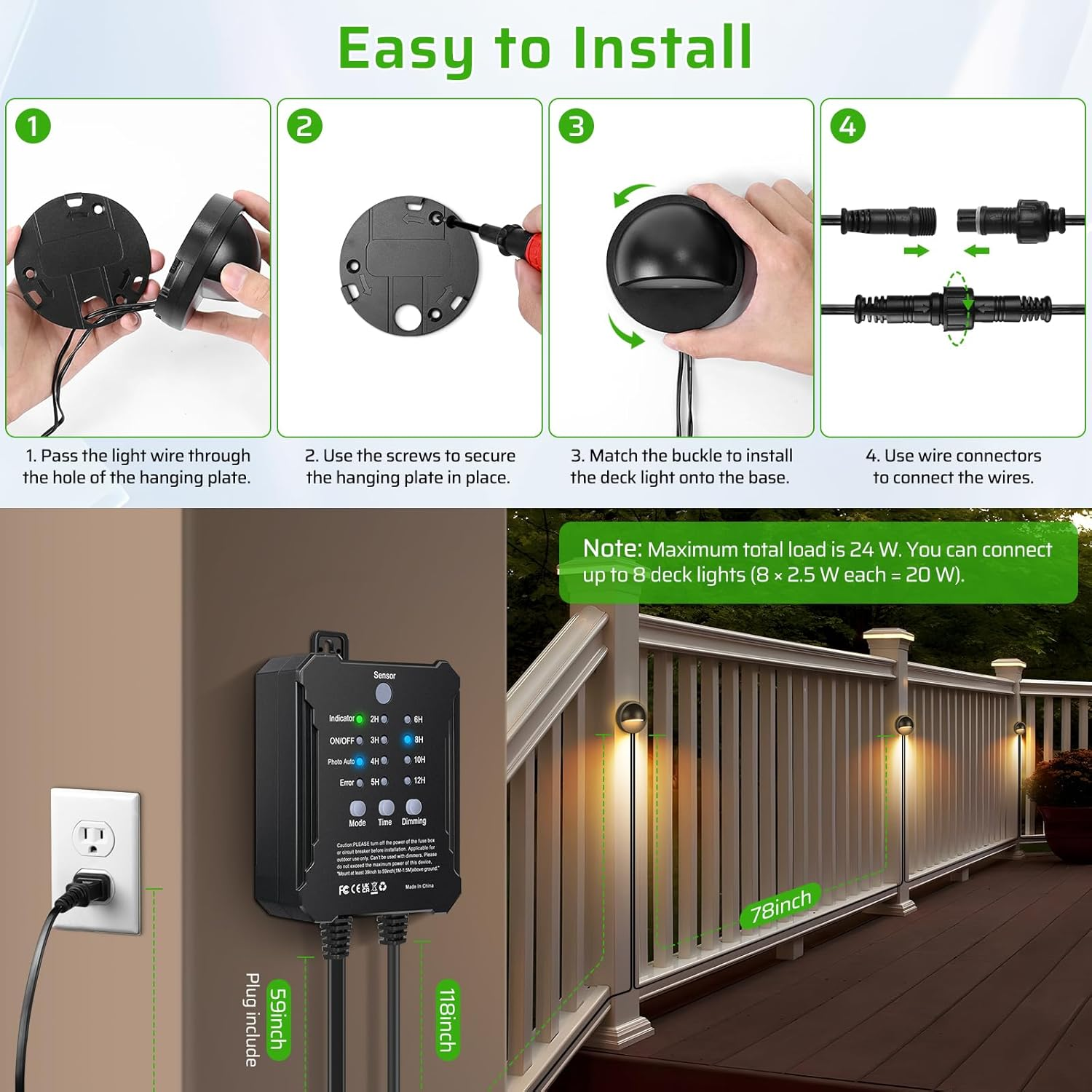 Low Voltage LED Deck Lights Kit - 6 / 8 Pack Fence Lights with Transformer Photocell Sensor | 3000K Warm White | IP67 Waterproof | Outdoor Lights for Walkway Stair Post Railing
