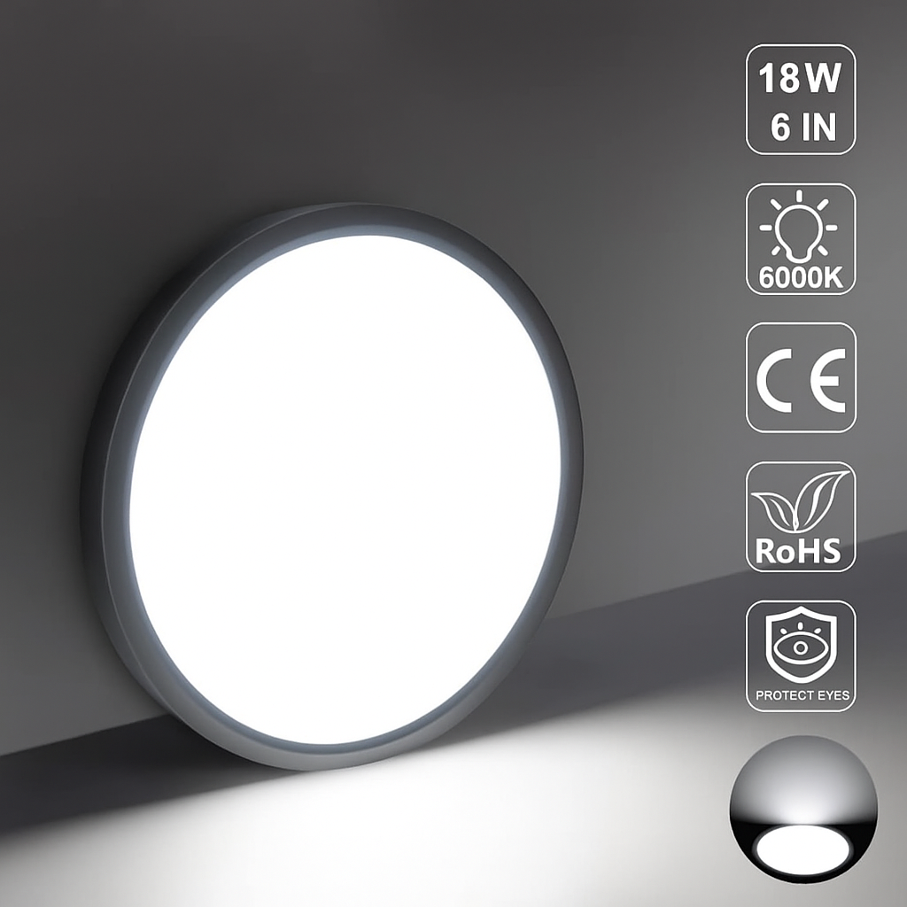 Plafonnier LED rond AC 110–130 V – Noir – Options 18 W/24 W/32 W – 3 000 K/4 500 K/5 000 K/6 500 K – Plafonnier encastré – Stock local (États-Unis)