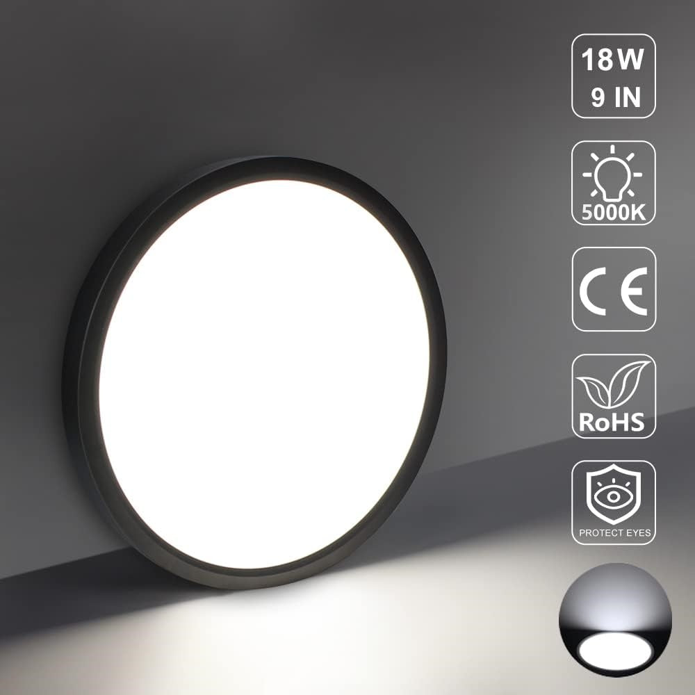 Plafonnier LED rond AC 110–130 V – Noir – Options 18 W/24 W/32 W – 3 000 K/4 500 K/5 000 K/6 500 K – Plafonnier encastré – Stock local (États-Unis)