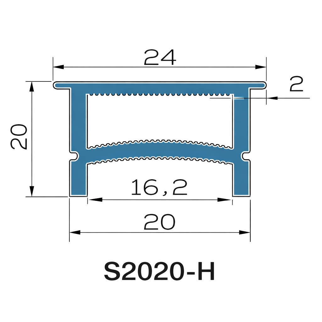 20×20mm Quick Install Neon Light Housing - S2020-H Black Silicone Cover LED Channel System | Max Strip Width ≤16 mm | Double-Chamber Top-Emitting Neon Diffuser | for Architectural Cove Lighting & Commercial Display Lighting | 164FT/50M