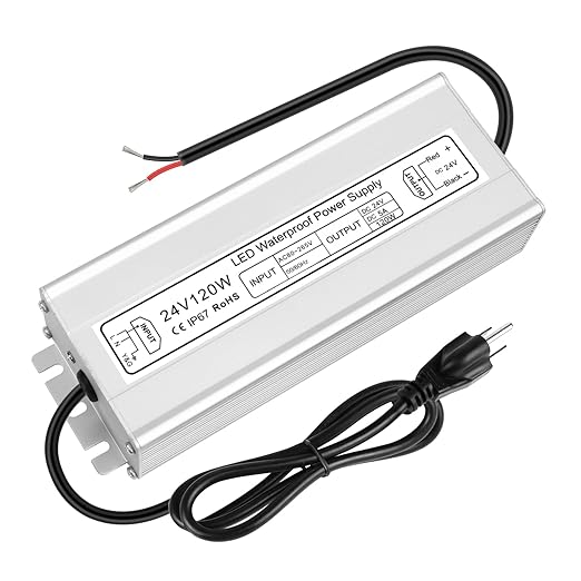 24V Waterproof LED Power Supply 30W–300W, 90–265V Input, Single/Dual Wire Output, Aluminum Housing, Outdoor LED Driver, CE/RoHS/FCC — US/UK/EU Plug & Wire Leads Options