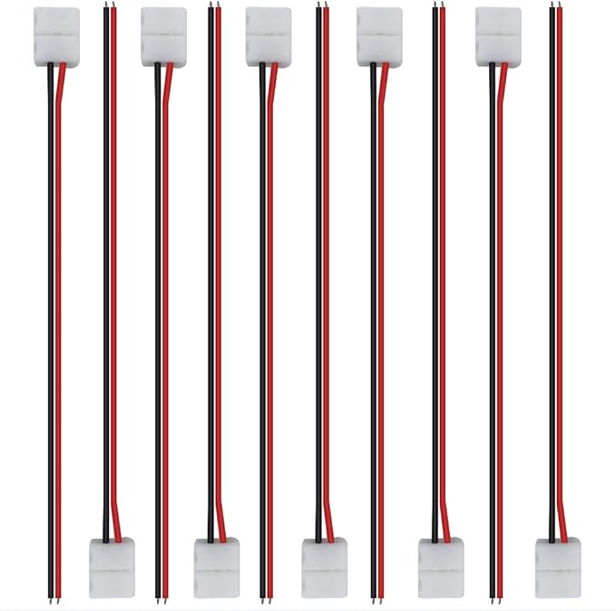 Connecteurs pour bandes LED – Clips sans soudure 8 mm 2 broches | Adaptateur bande à fil / bande à bande / DC / L / T – Vente en gros, 500 pièces, MOQ | Direct usine