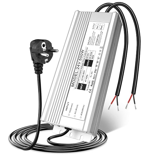 Wasserdichter 24-V-LED-Treiber, 175–265 V Eingang, 200–500 W, Einzel-/Doppelkabelausgang, Netzteil für den Außenbereich, CE/RoHS/FCC – UK/EU-Stecker und Kabeloptionen