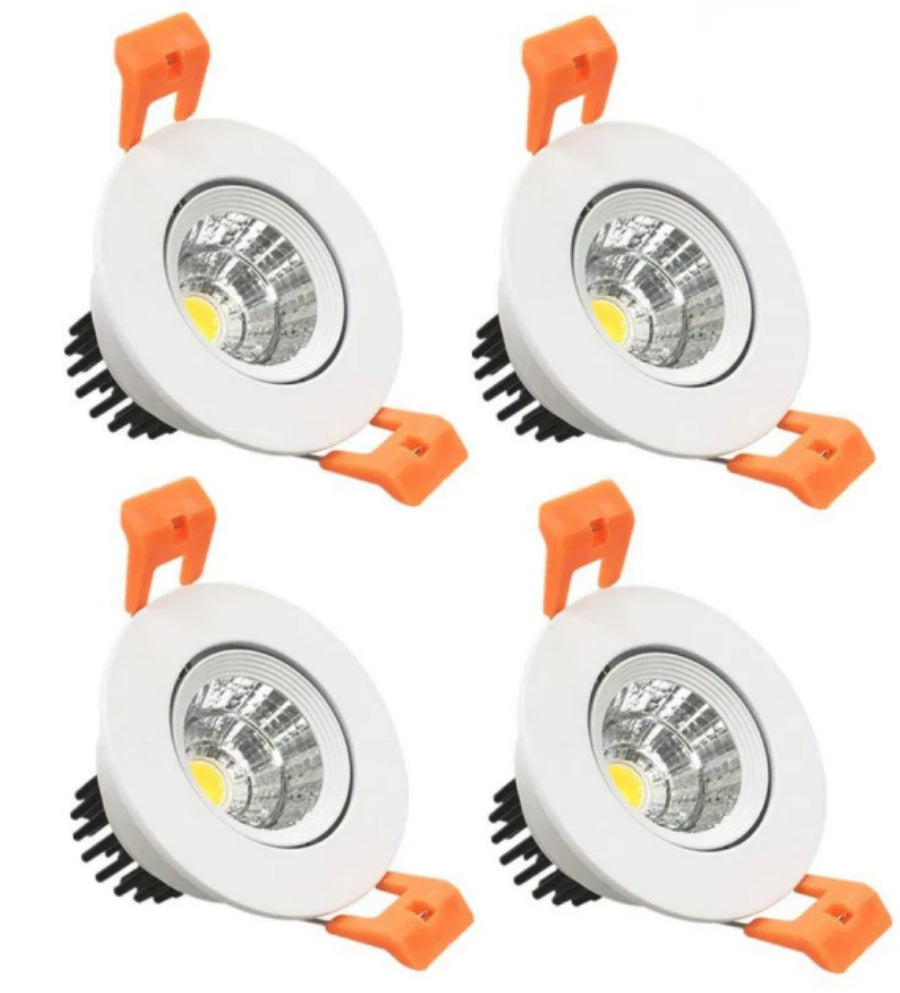 Spot LED encastrable COB réglable série ECO-2 – Boîtier blanc – Intensité variable TRIAC – 3 W/5 W/9 W – Lot de 4/Lot de 10 – 3 000 K–6 000 K – 100–130 V / 200–240 V
