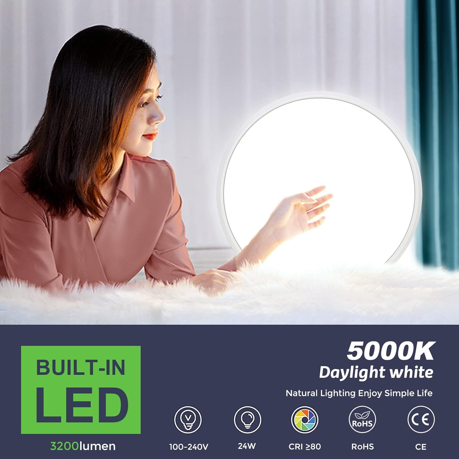 15,7 Zoll runde LED-Deckenleuchte – 32 W – Weiß – 3000 K / 4500 K / 5000 K / 6500 K – Deckenleuchte zur Unterputzmontage – Lokaler Lagerbestand (US/UK/DE)