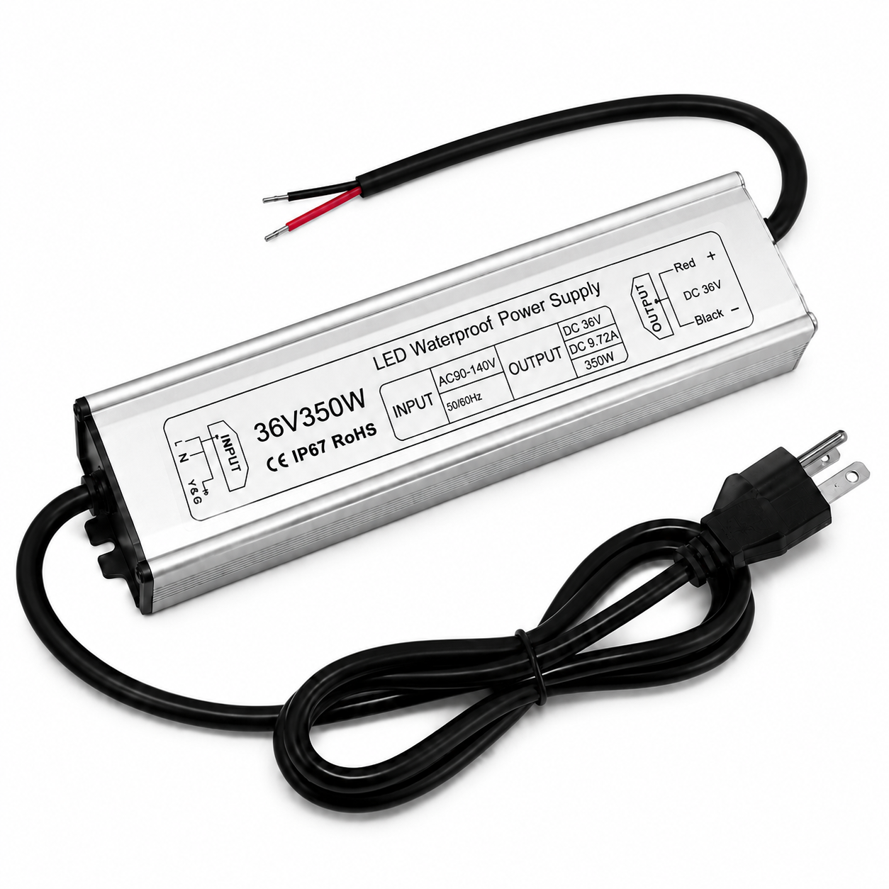36-V-LED-Netzteil (Konstantspannung), 90–140 V Eingang, 100–400 W, Einzelausgang, IP67 wasserdicht, CE/RoHS/FCC – US-Stecker und Kabeloptionen