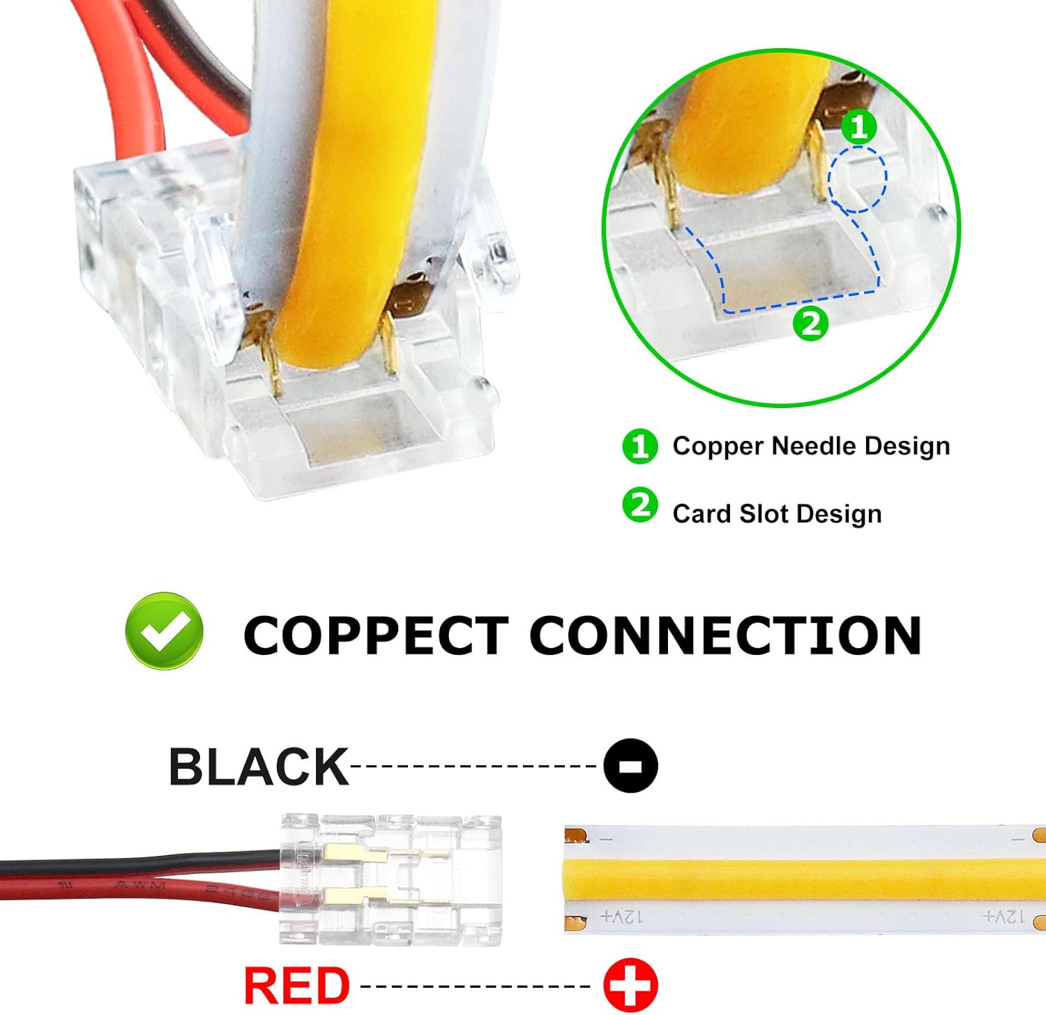 Connecteurs pour bandes LED transparentes en cristal – Clips sans soudure 8 mm 2 broches | Adaptateur bande à fil / bande à bande / CC / L – Stock local États-Unis/Royaume-Uni