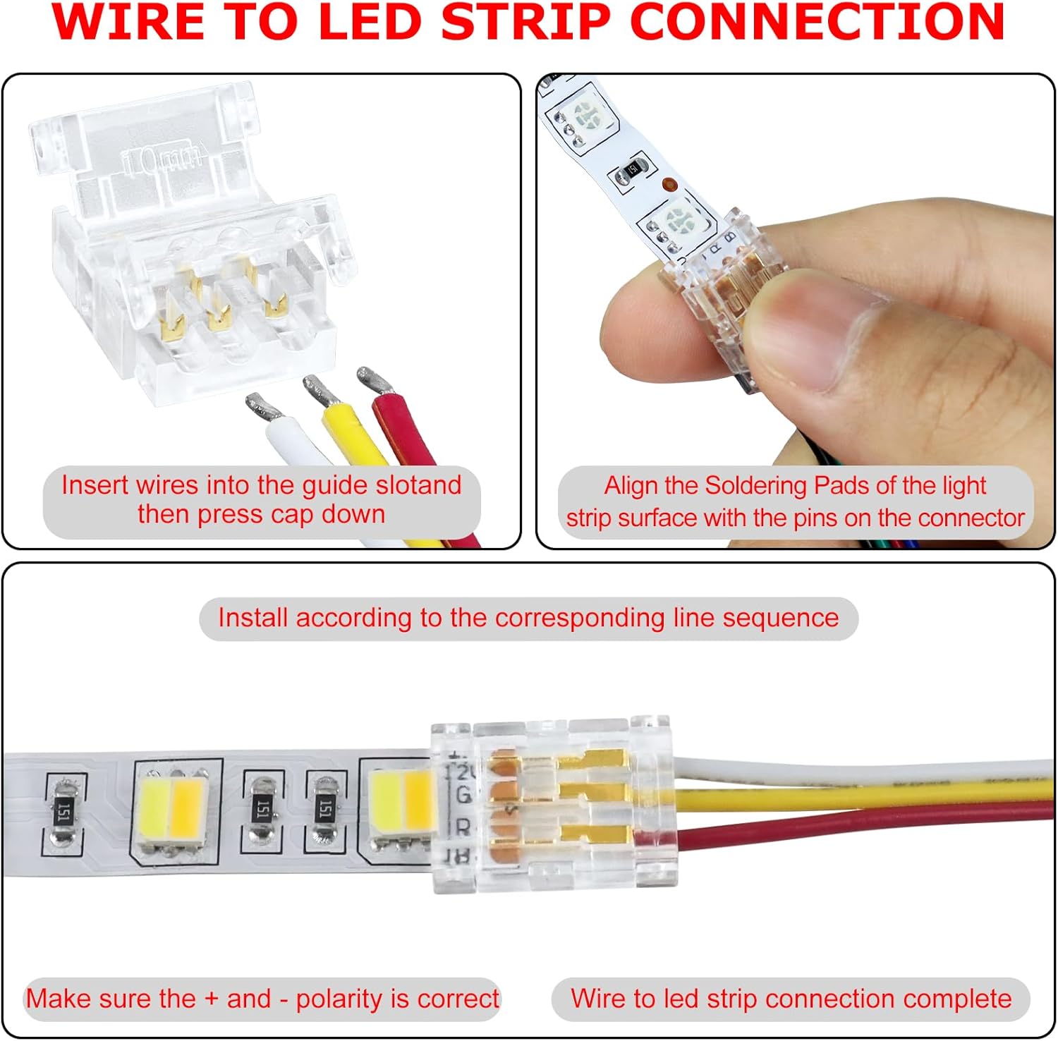 Transparente Kristall-LED-Streifenverbinder – 10 mm 3-polige lötfreie Clips | Streifen zu Kabel / Streifen zu Streifen / DC-Adapter – Großhandel 500 Stück MOQ | Direkt ab Werk