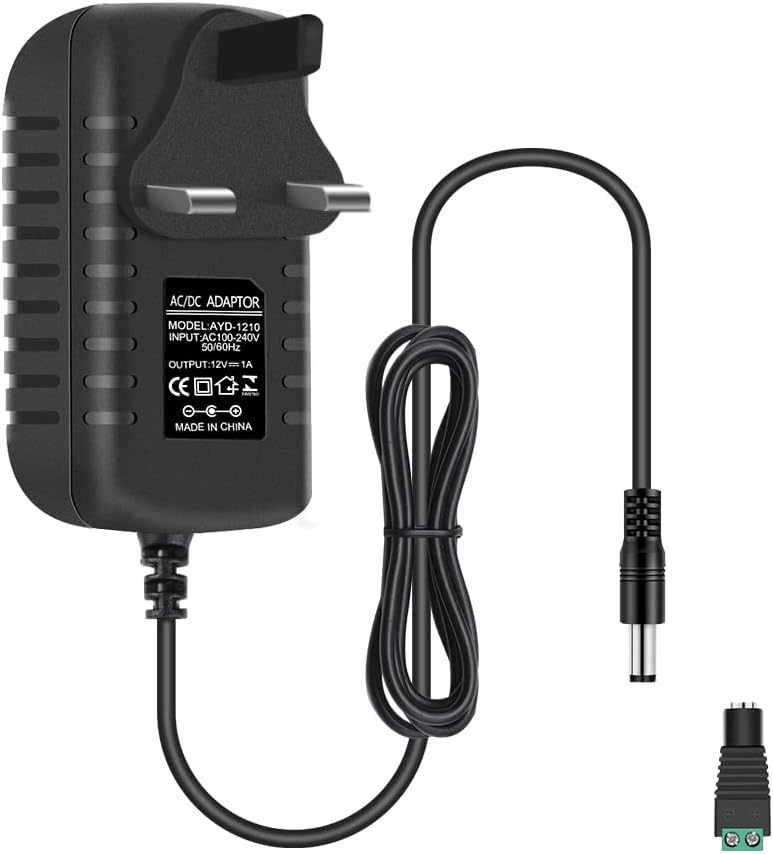 12-V-Netzteiladapter 12 W/24 W, AC 100–240 V Eingang, Wandstecker-Transformator, schwarzes Gehäuse – US/UK-Stecker, LED-Treiber für Streifen/CCTV/Elektronik