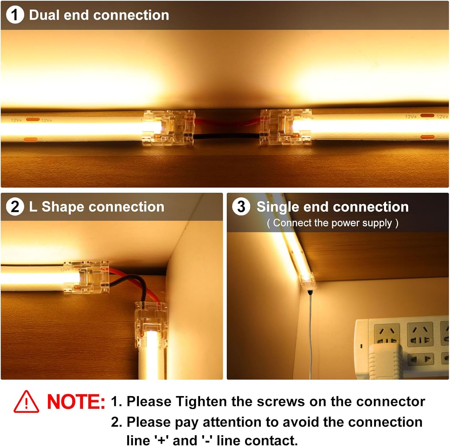 Connecteurs pour bande LED en cristal transparent – Clips sans soudure 10 mm 2 broches | Adaptateur bande à fil / bande à bande / CC – Vente en gros, 500 pièces, MOQ | Direct usine
