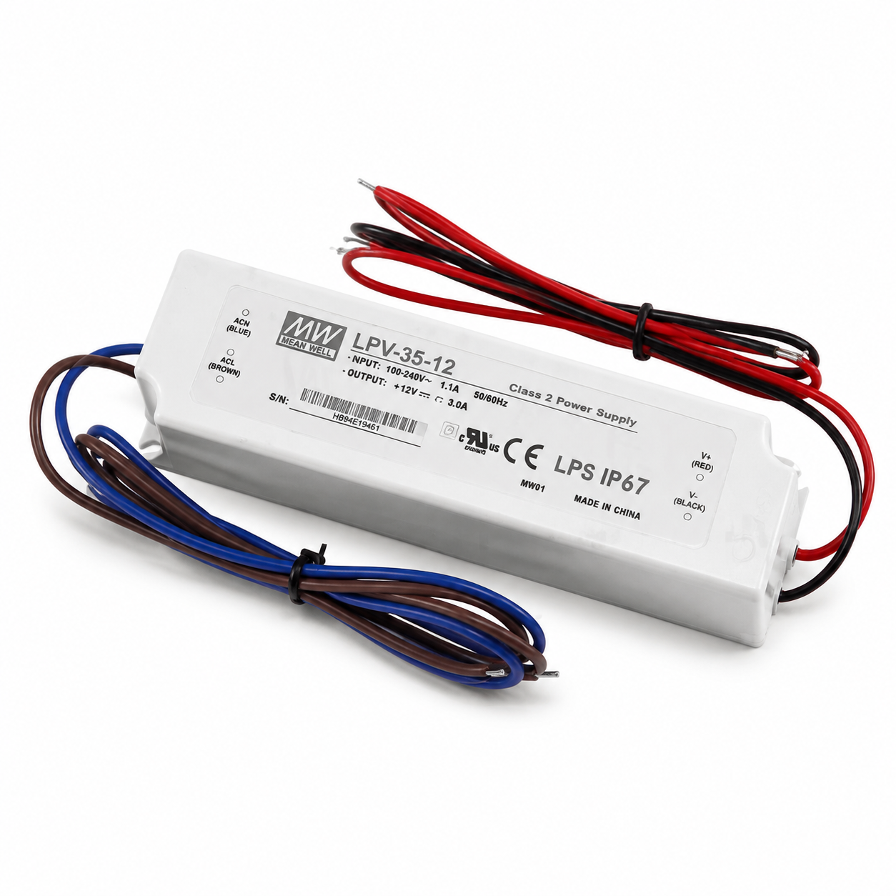 Alimentation électrique étanche IP67 certifiée UL de la série LPV de MEANWELL