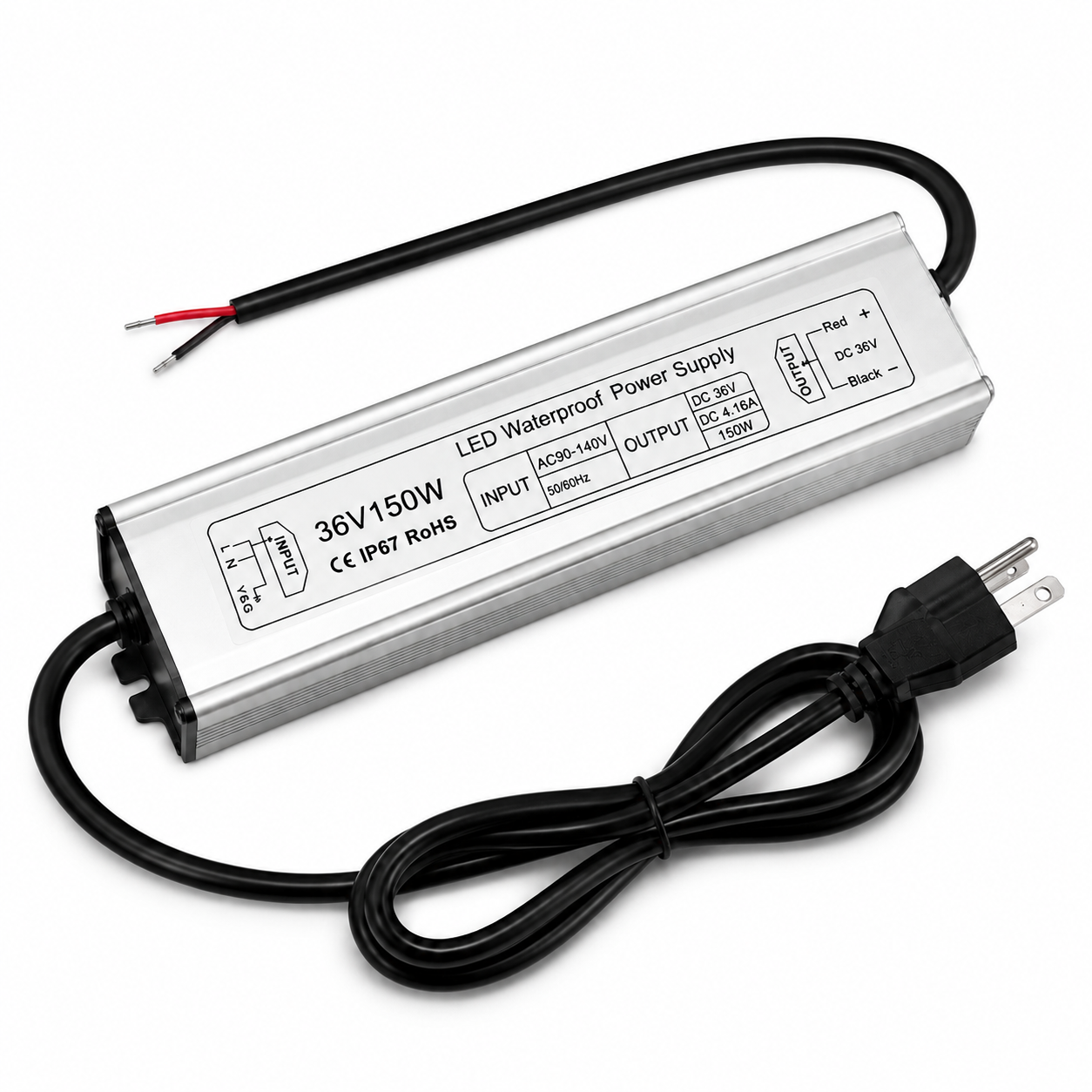36-V-LED-Netzteil (Konstantspannung), 90–140 V Eingang, 100–400 W, Einzelausgang, IP67 wasserdicht, CE/RoHS/FCC – US-Stecker und Kabeloptionen