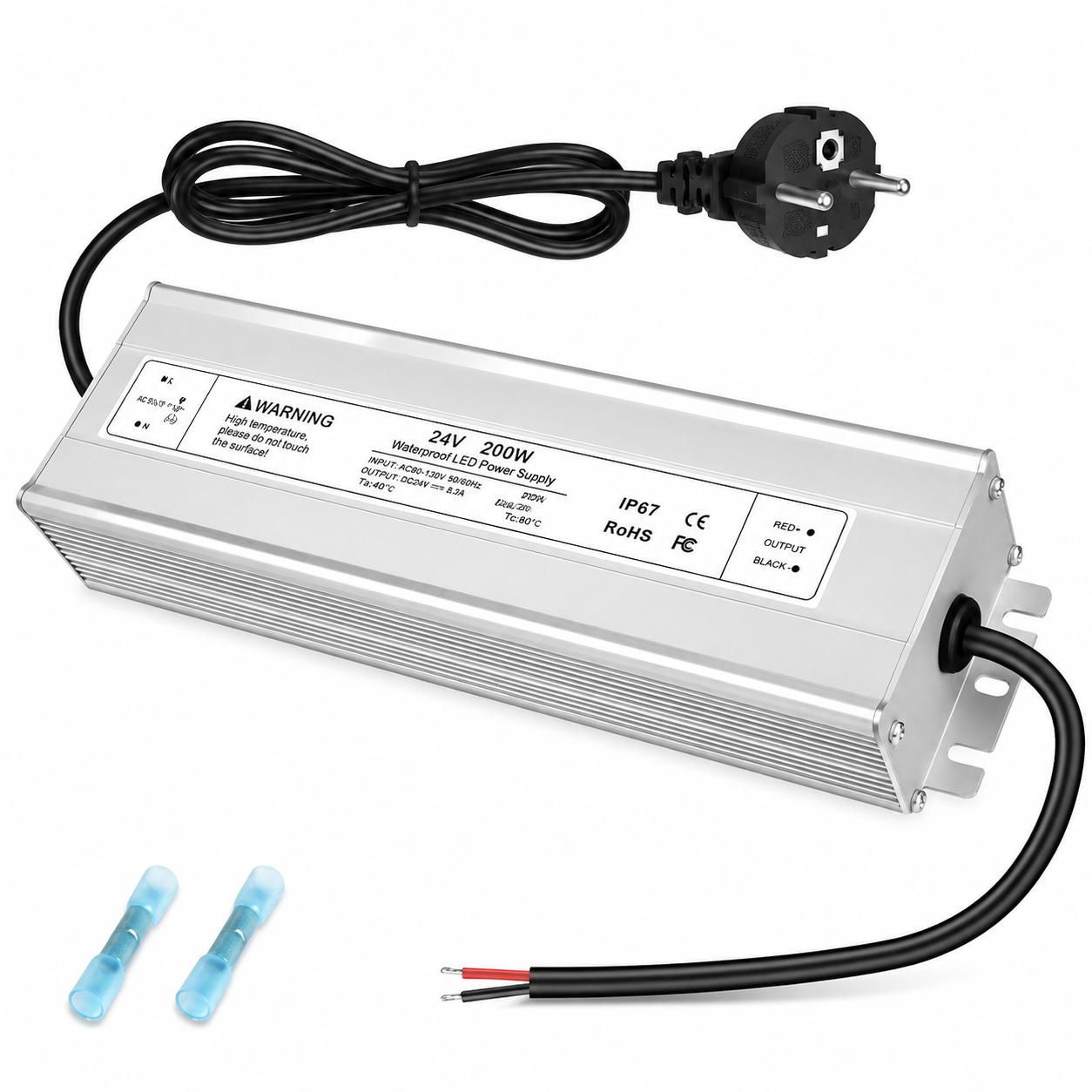 Wasserdichter 24-V-LED-Treiber, 175–265 V Eingang, 200–500 W, Einzel-/Doppelkabelausgang, Netzteil für den Außenbereich, CE/RoHS/FCC – UK/EU-Stecker und Kabeloptionen