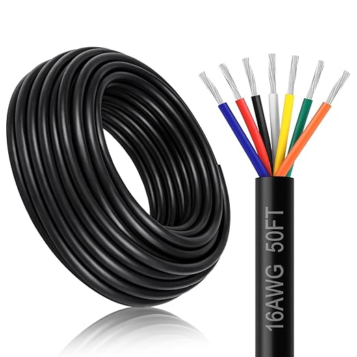 16 AWG Electrical Wire, 6/7/8 Conductor Multi-Core Tinned Copper Cable, Black/White PVC Insulated Flexible Control Wire, 10/20/50m (33ft–165ft) Options
