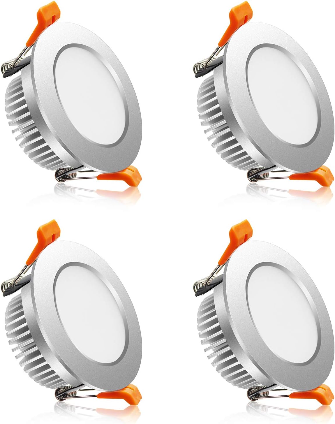 Spot LED dépoli série ECO-1 – Boîtier argenté – Intensité variable TRIAC – 3 W/5 W/7 W/9 W – Lot de 4/Lot de 10 – 2 700 K–6 000 K – 100–130 V / 200–240 V