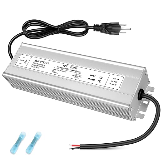 Wasserdichter 12-V-LED-Transformator, 90–140 V Eingang, 200 W–500 W, Einzel-/Doppelkabelausgang, CE/RoHS/FCC – US-Stecker und Kabeloptionen