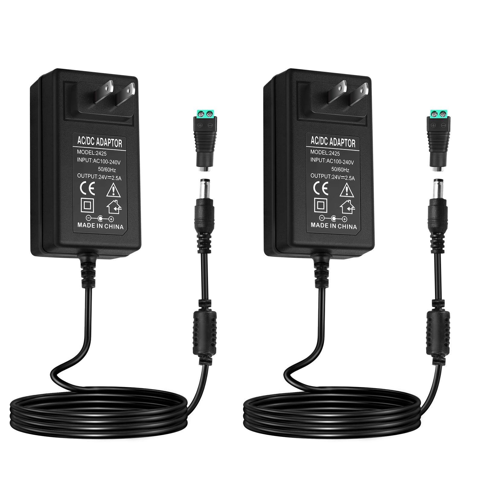 DC 24 V Netzteiladapter 48 W–72 W, AC 100–240 V auf 24 V Schalttransformator, LED-Treiber-Wandstecker-Ladegerät mit US-Stecker, schwarzes Gehäuse