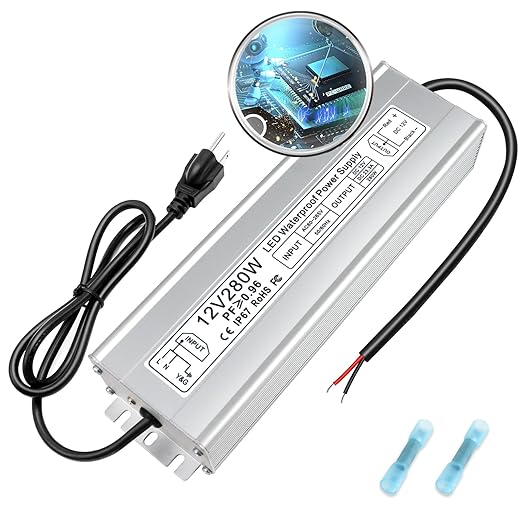 12V Waterproof LED Power Supply 30W–280W, 90–265V Input, Single/Dual Wire Output, Aluminum Housing, Outdoor LED Driver, CE/RoHS/FCC —US/UK/EU Plug & Wire Leads Options
