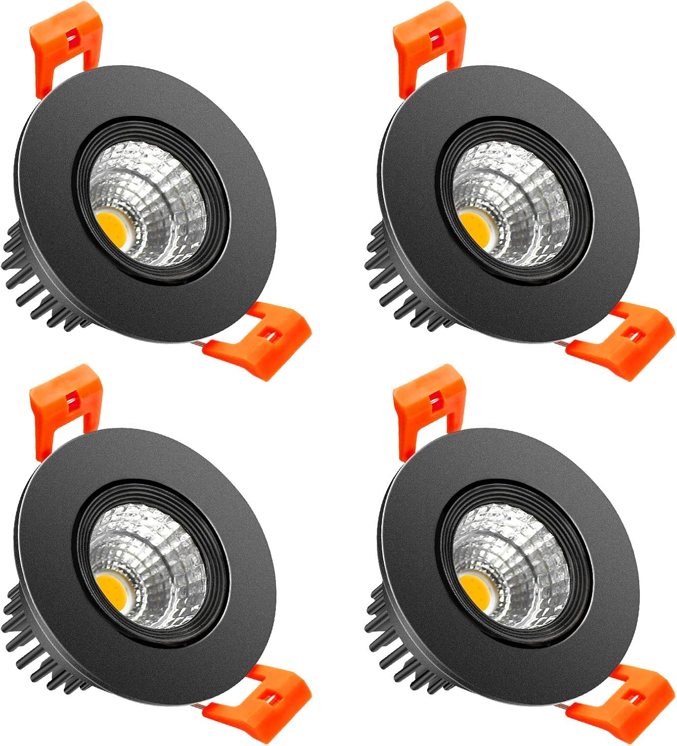 Spot LED encastrable COB réglable série ECO-2 – Boîtier noir – Intensité variable TRIAC – 3 W/5 W/9 W – Lot de 4/Lot de 10 – 3 000 K–6 000 K – 100–130 V / 200–240 V