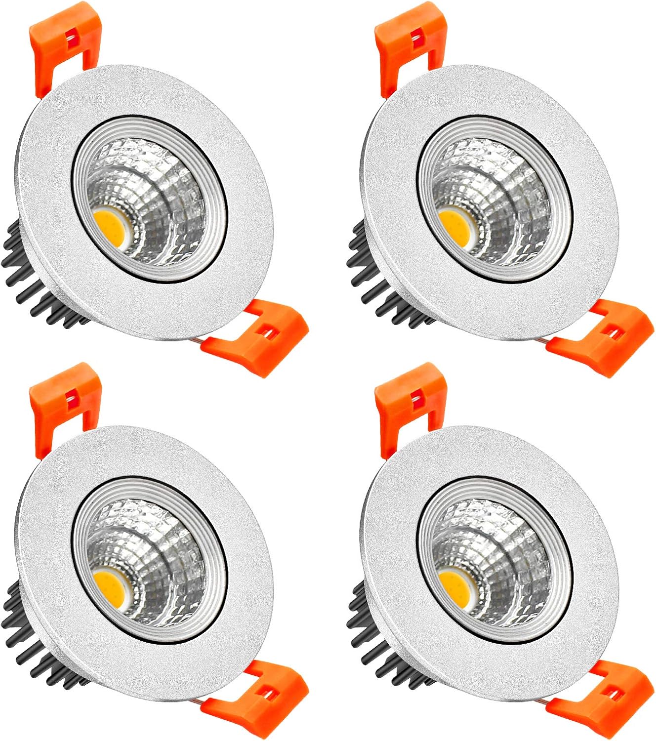 Spot LED encastrable COB réglable série ECO-2 – Boîtier argenté – Intensité variable TRIAC – 3 W/5 W/9 W – Lot de 4/Lot de 10 – 3 000 K–6 000 K – 100–130 V / 200–240 V