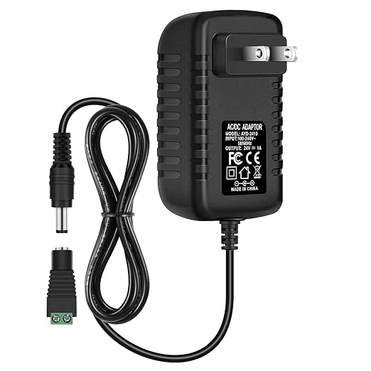 DC 24V Power Adapter 24W, AC 100–240V to 24V Wall Plug Power Supply with US Plug, Black Case