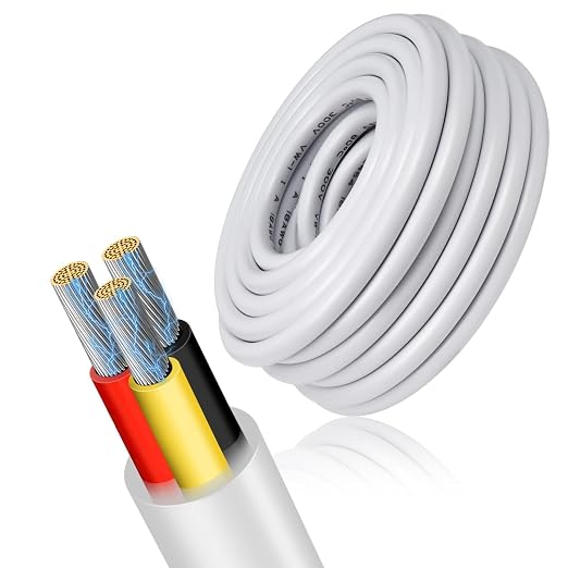 22 AWG Electrical Wire, 2/3/4/5 Conductor Stranded Tinned Copper Cable, Black/White PVC Jacket Flexible Multi-Core Extension Cord — 10/20/50m (33ft–165ft) Options