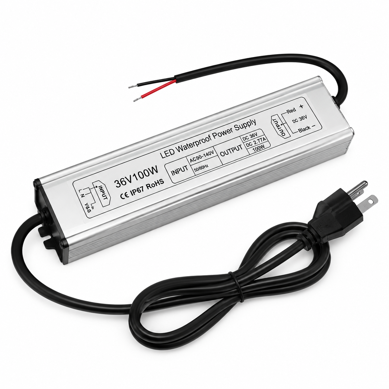 36-V-LED-Netzteil (Konstantspannung), 90–140 V Eingang, 100–400 W, Einzelausgang, IP67 wasserdicht, CE/RoHS/FCC – US-Stecker und Kabeloptionen