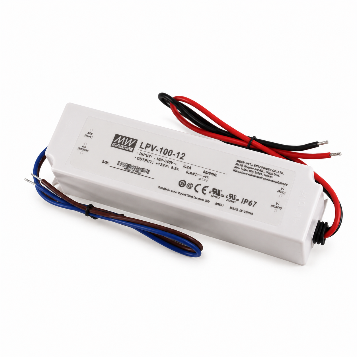 Alimentation électrique étanche IP67 certifiée UL de la série LPV de MEANWELL